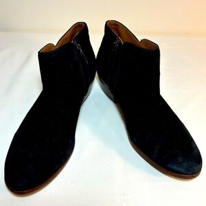 SAM EDELMAN Sz 9 Suede Booties Brown Stacked Heel Almond Toe Low Top Ankle Boot